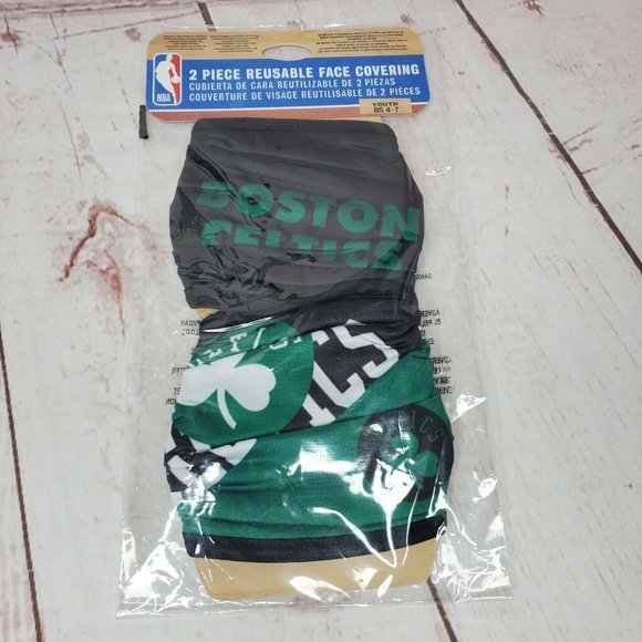 NBA Celtics Mask 2 Piece Reusable Face Covering Youth OS 4-7 - Picture 2 of 11